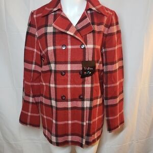 MEco red plaid coat nwt
